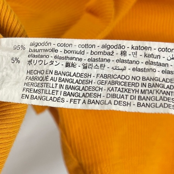 Zara Medium Ribbed Ruffle Shoulder Bodysuit Mustard Yellow Orange Retro - Picture 10 of 12